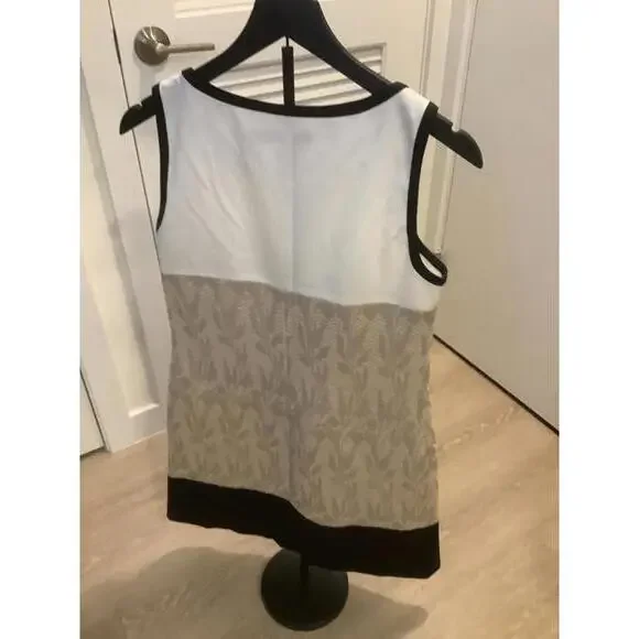 Karen Millen Sleeveless Shift Dress Tan Black Rafia  6 - Picture 4 of 5